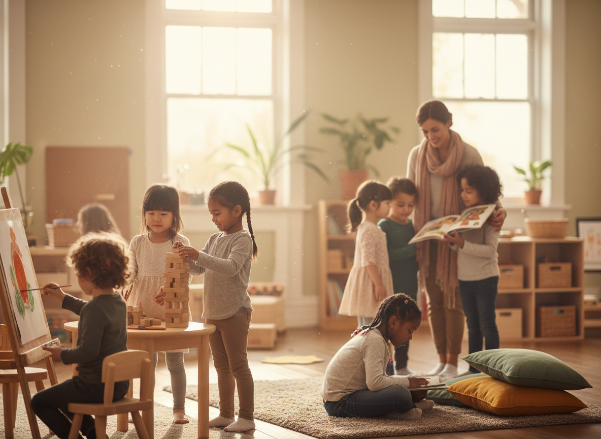 Home “Niños en un aula participando en una actividad guiada por su docente”